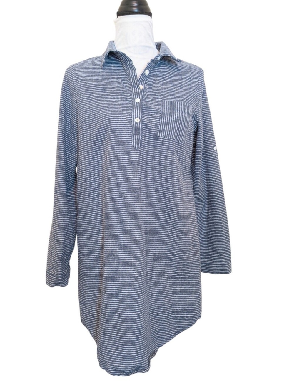Doe &Rae Stripe Nautical Cotton Tunic Mini Dress Shift Long Sleeve Sz L